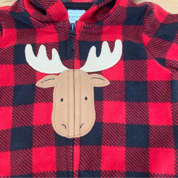 Carter’s Baby Buffalo Plaid Hoodie with Moose Appliqué Size 0-3 months - Picture 7 of 10